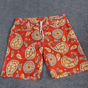 Polo Ralph Lauren Mens Swim Shorts 40 Red Paisley All Over Print Unlined